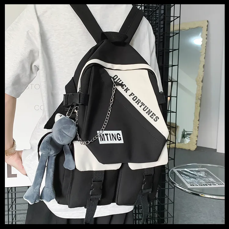 Deli Bear Nylon Fabric Backpack Regular Unisex Cyan/Blue/Gray/Black-19