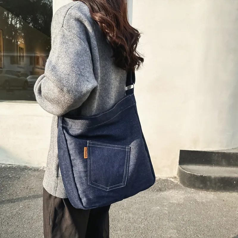 OUZIHUANG Denim Shoulder Bag Unisex-11