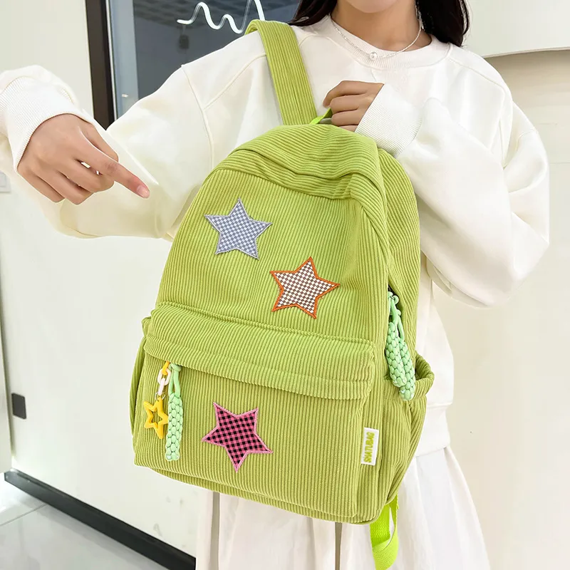 Deli Bear Corduroy Large Backpack Women's Red/Yellow/Khaki/White/Black/Green-21