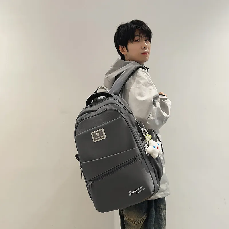 OUZIHUANG Nylon Backpack Regular Unisex Black/Gray/Orange/Purple/Khaki-4