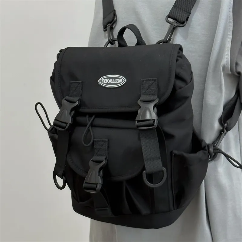 Deli Bear Nylon Backpack Crossbody Bag Regular Unisex Gray/White/Black-22