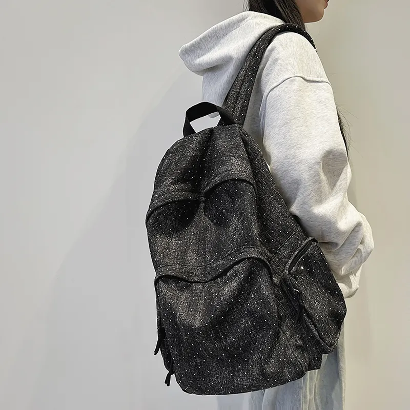 OUZIHUANG Denim Backpack Regular Unisex Black/Dark Blue/Light Blue-1