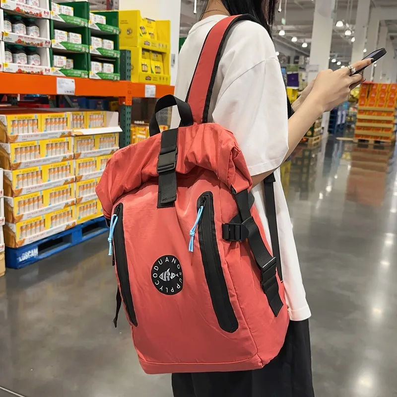 Deli Bear Nylon Fabric Backpack Unisex Black/Watermelon Red/Yellow/Light Gray-2