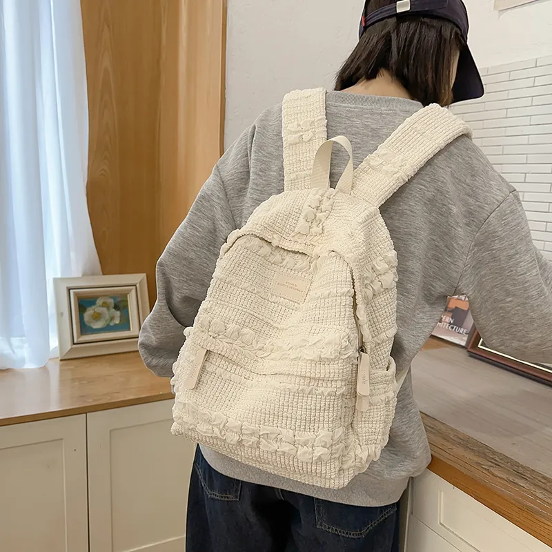OUZIHUANG Nylon Backpack Women's White/Pink/Coffee/Blue-5