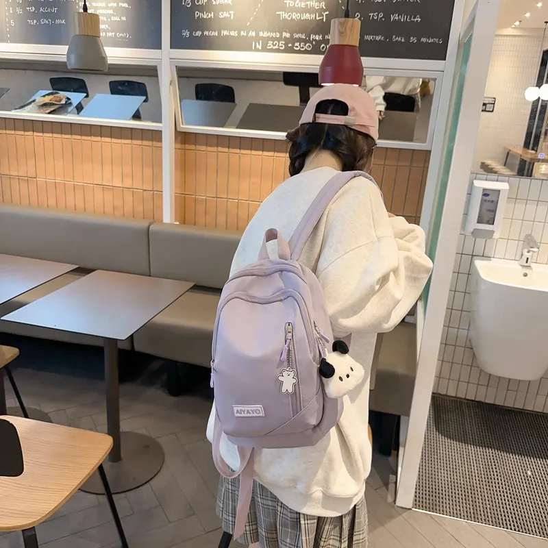 OUZIHUANG Nylon Fabric Backpack Regular Women's Black/White/Red/Purple/Pink-11