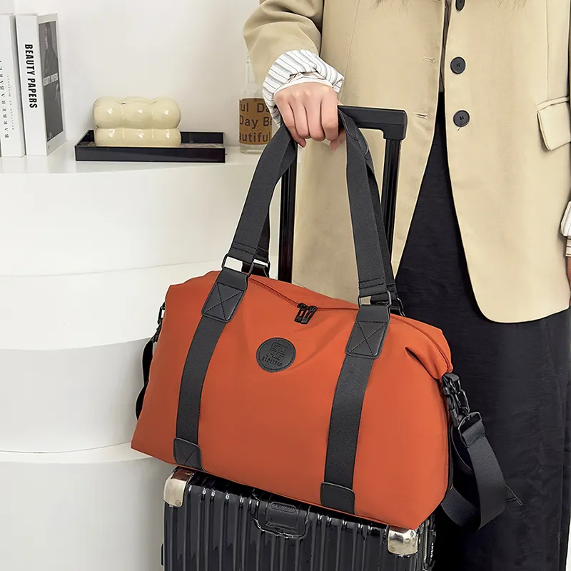 OUZIHUANG Nylon Travel Bag Unisex Khaki/Pink/Green/Black/Brown/Orange-27