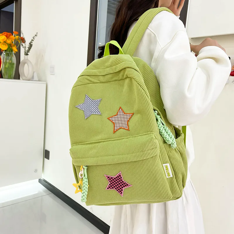 Deli Bear Corduroy Large Backpack Women's Red/Yellow/Khaki/White/Black/Green-22