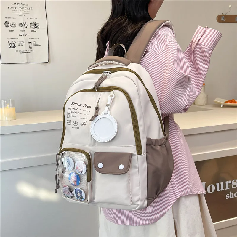 Deli Bear Nylon Backpack Regular Unisex Black/Pink/White/Khaki/Blue-16
