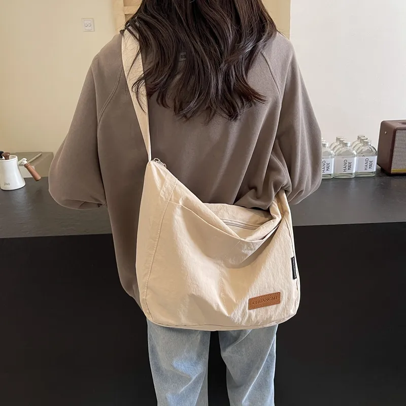 OUZIHUANG Nylon Shoulder Bag Crossbody Bag Regular Unisex Black/Khaki/Green/Ecru/Orange-31