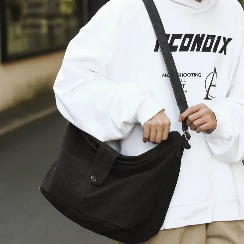 Deli Bear Canvas Canvas Bag Solid Color Crossbody Bag Shoulder Bag Regular Unisex Black/Green Brown Gray-19