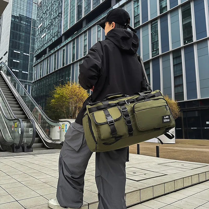 OUZIHUANG Nylon Travel Bag Unisex Black/Gray/Green-12