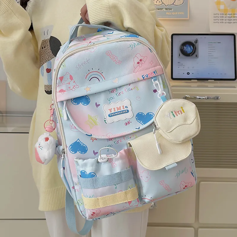 Deli Bear Polyester Backpack Women's Pink/White/Black/Blue-19