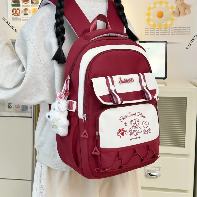 Deli Bear Polyester Backpack Regular Unisex Pink/Yellow/Blue/Black/Red-17