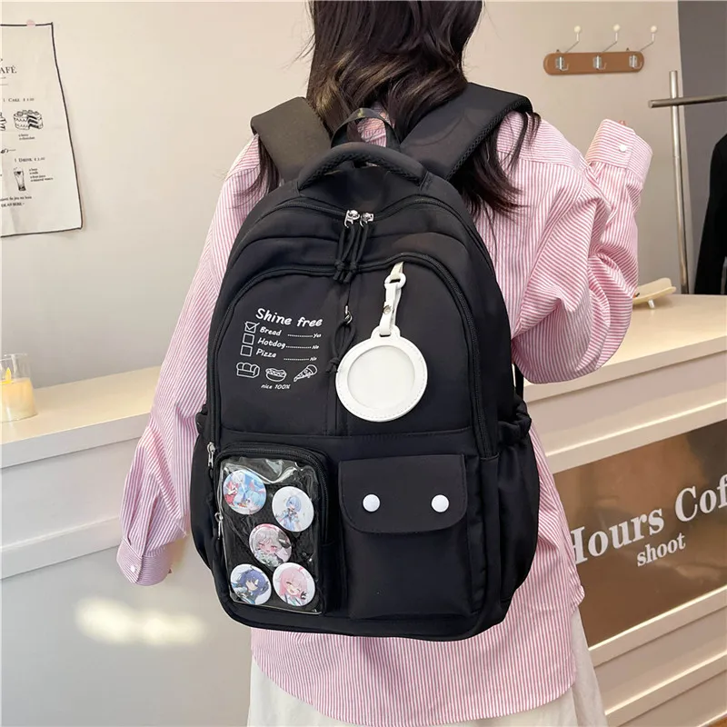 Deli Bear Nylon Backpack Regular Unisex Black/Pink/White/Khaki/Blue-1