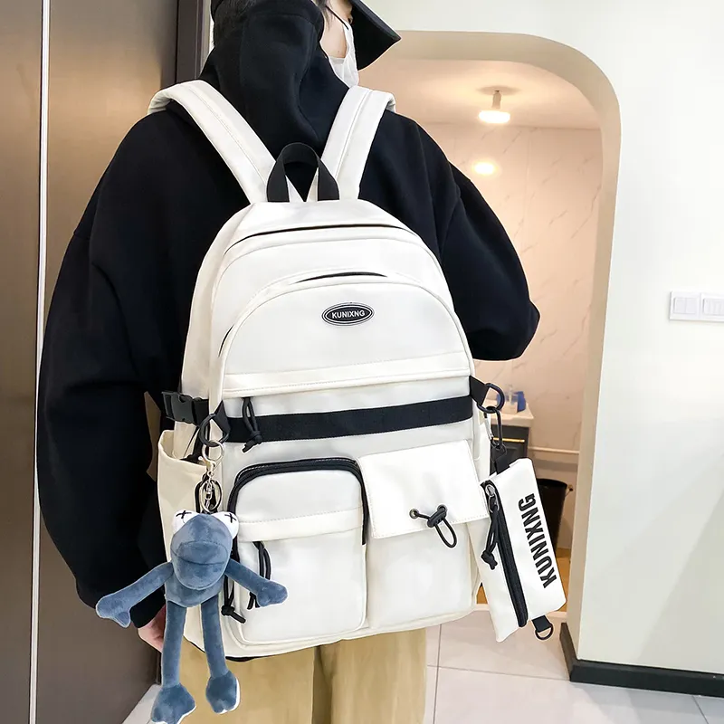 Deli Bear Nylon Backpack Unisex Ecru Light Gray Blue Black-1