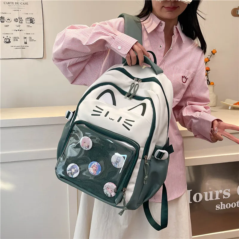 Deli Bear Nylon Backpack Regular Unisex Black/Pink/Light Green/Blue/Dark Green-24