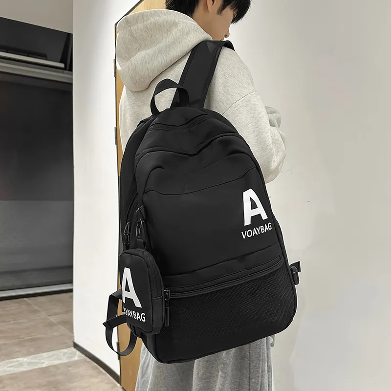 OUZIHUANG Nylon Backpack Unisex Black/White/Gray/Khaki-1