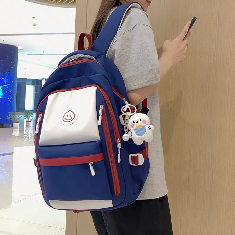 Deli Bear Nylon Backpack Large Size Unisex Pink \ Blue \ Black \ Khaki \ Green-6