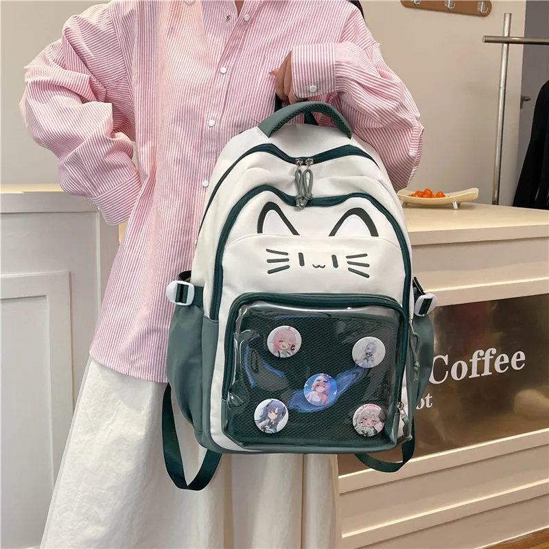 Deli Bear Nylon Backpack Regular Unisex Black/Pink/Light Green/Blue/Dark Green-21