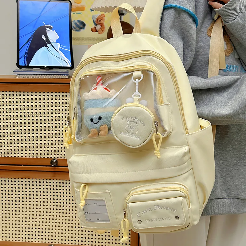 Deli Bear Nylon Backpack Women's White/Blue/Black/Yellow/Purple-12