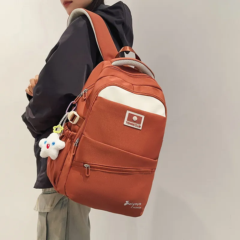 OUZIHUANG Nylon Backpack Regular Unisex Black/Gray/Orange/Purple/Khaki-7