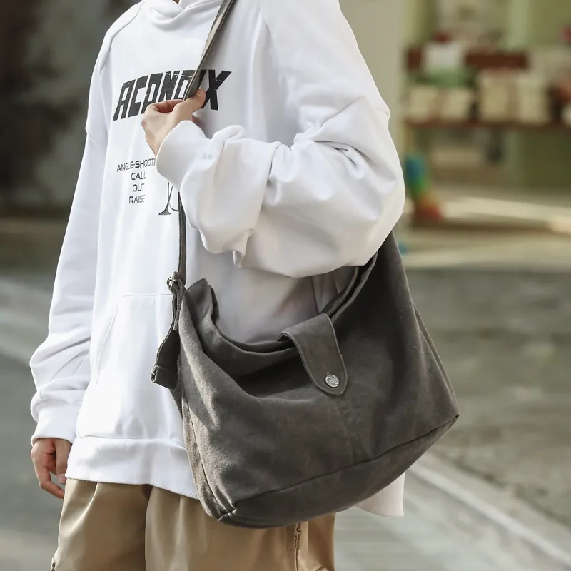 Deli Bear Canvas Canvas Bag Solid Color Crossbody Bag Shoulder Bag Regular Unisex Black/Green Brown Gray-13