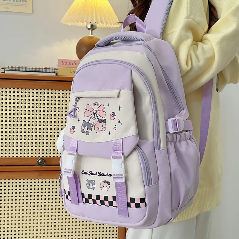 Deli Bear Nylon Backpack Women's Pink/Blue/Black/Yellow/Purple-20