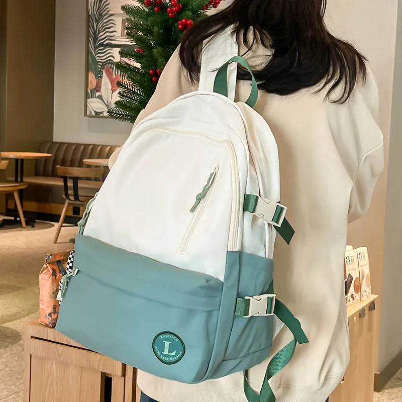 Deli Bear Nylon Backpack Large Size Unisex Gray/Black/Violet/Green-13