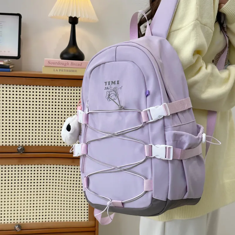 Deli Bear Nylon Backpack Unisex Pink/Blue/Black/Purple/Ecru-14