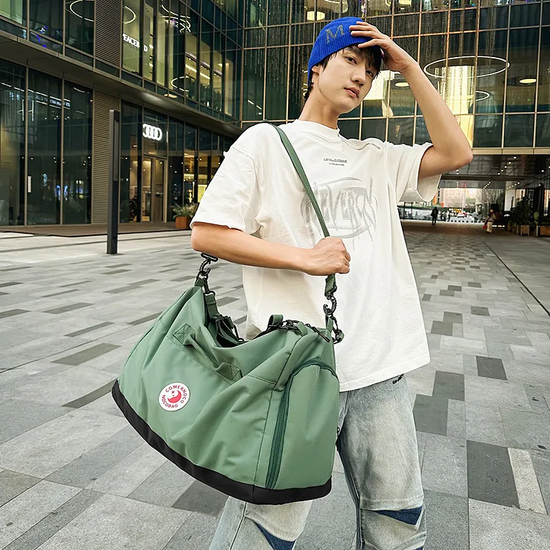 OUZIHUANG Nylon Travel Bag Unisex Black/Green/Gray/Yellow-7