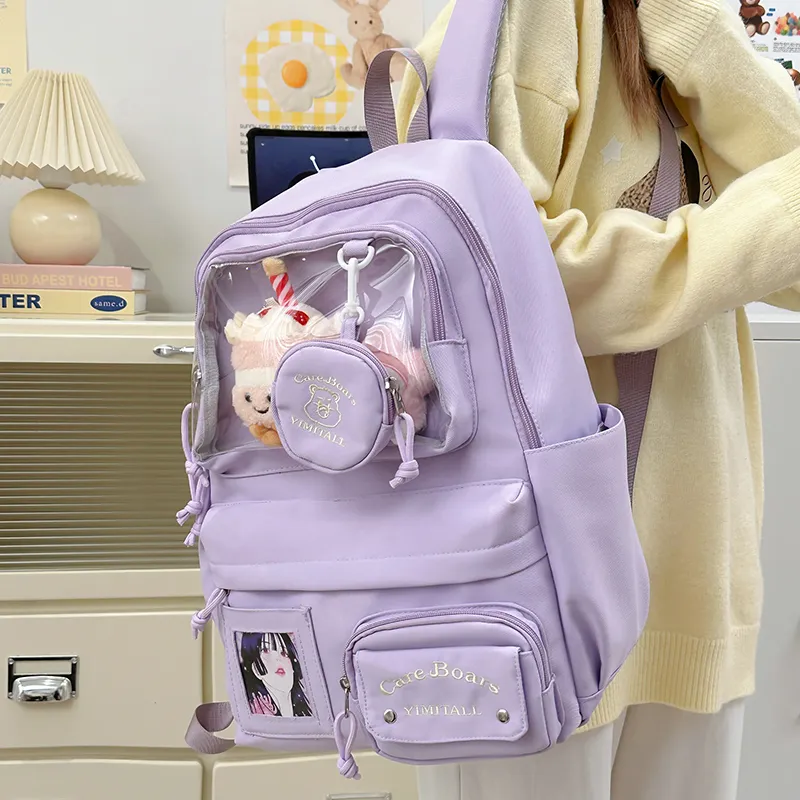Deli Bear Nylon Backpack Women's White/Blue/Black/Yellow/Purple-19