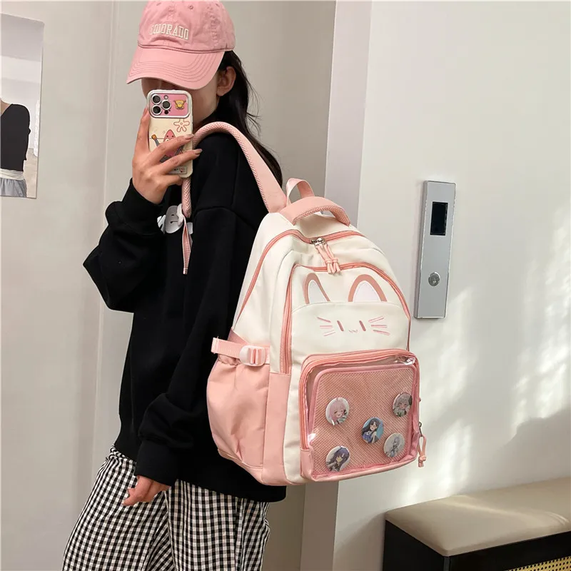 Deli Bear Nylon Backpack Regular Unisex Black/Pink/Light Green/Blue/Dark Green-8