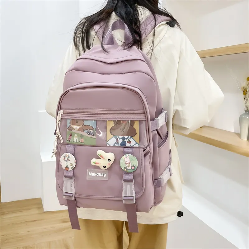 Deli Bear Canvas Backpack Regular Women's White/Black/Pink/Blue-11