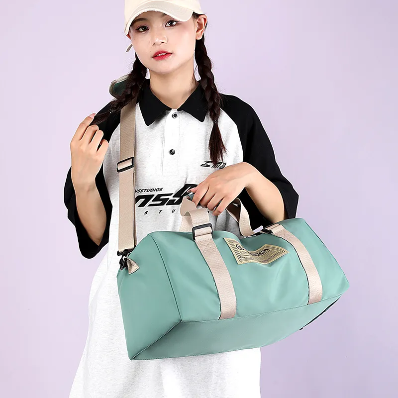 OUZIHUANG Nylon Travel Bag Unisex Black/Green/Pink Blue/Burgundy-5
