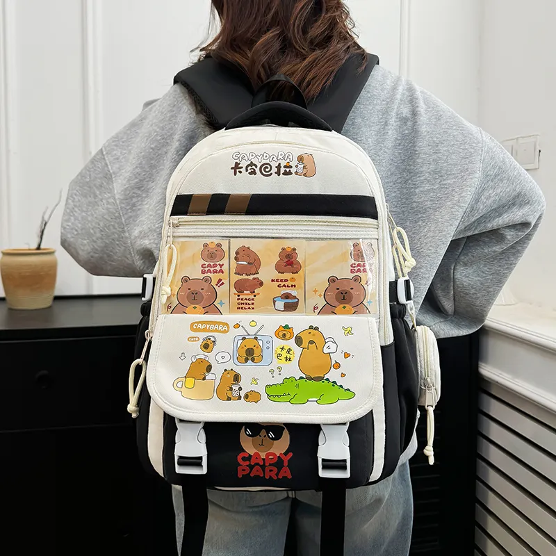 Deli Bear Nylon Fabric Backpack Regular Unisex Pink/Purple/Brown/Black/Blue-10