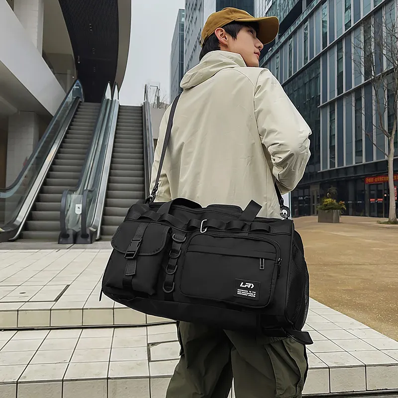 OUZIHUANG Nylon Travel Bag Unisex Black/Gray/Green-2