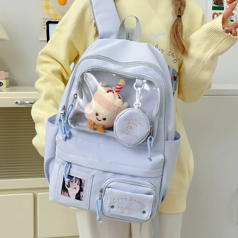 Deli Bear Nylon Backpack Women's White/Blue/Black/Yellow/Purple-8
