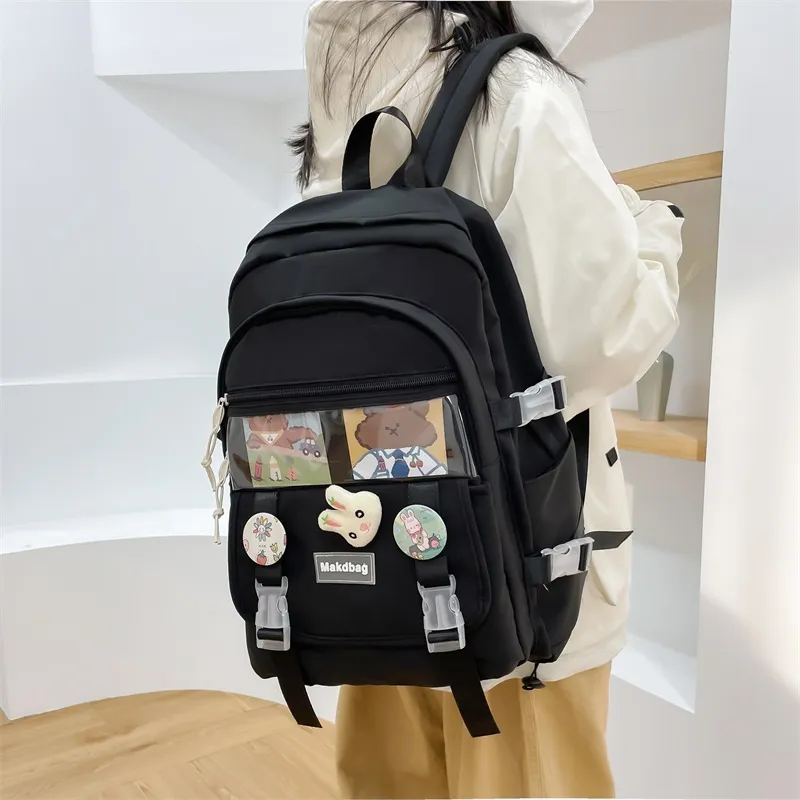 Deli Bear Canvas Backpack Regular Women's White/Black/Pink/Blue-9