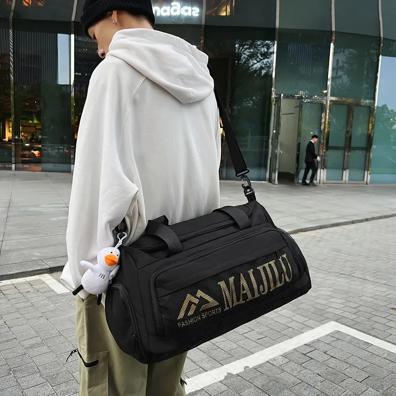 PULUWIRR Nylon Handbag, Travel Bag, Luggage Bag, Shoulder Bag Unisex Black/Gray/Yellow/Orange-20