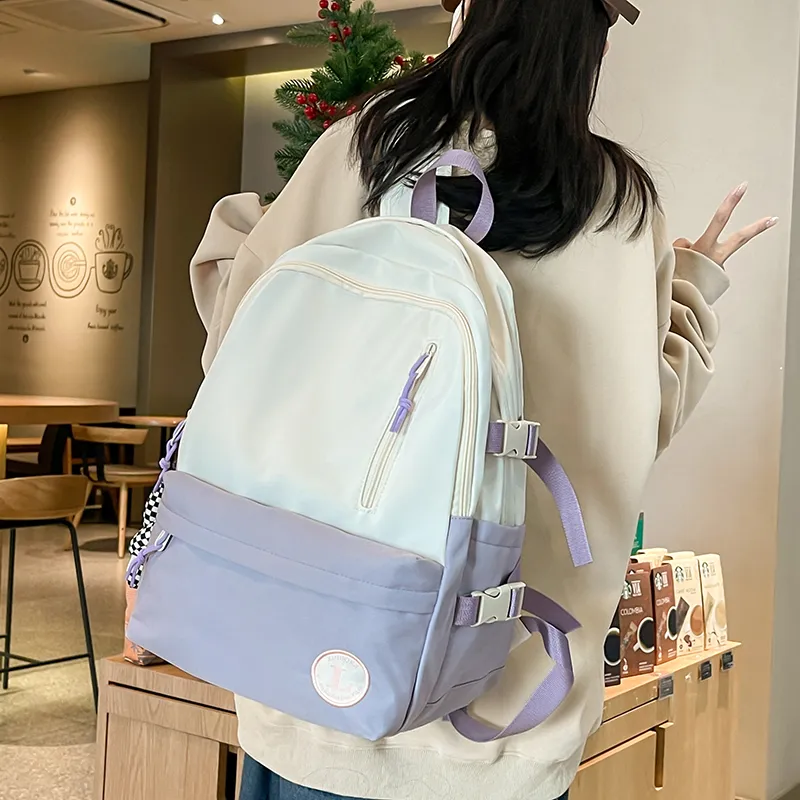 Deli Bear Nylon Backpack Large Size Unisex Gray/Black/Violet/Green-20