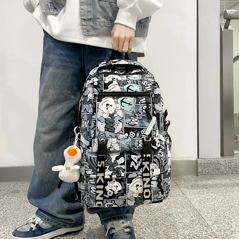 Deli Bear Nylon Carry Backpack Unisex Blue/Black/Purple/Red-11