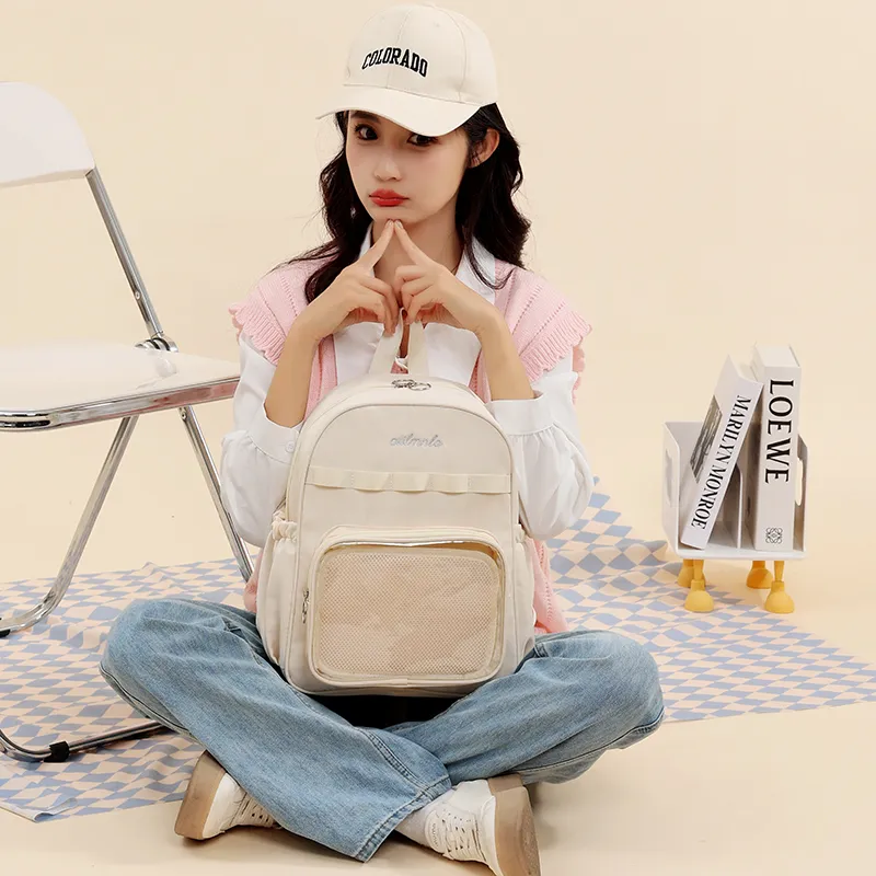Deli Bear Fabric Backpack Women's Ecru/Gray/Light Purple/Sky Blue/Black-2