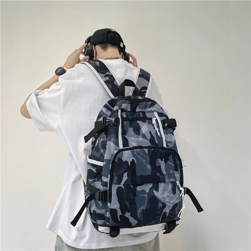 Deli Bear Nylon Backpack Backpack Travel Backpack Regular Unisex Washed White/Letter Black/Camouflage Black/Shoes White-12