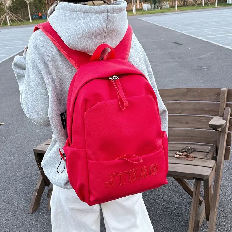 OUZIHUANG Oxford Backpack Regular Unisex Black/Ecru/Burgundy-13