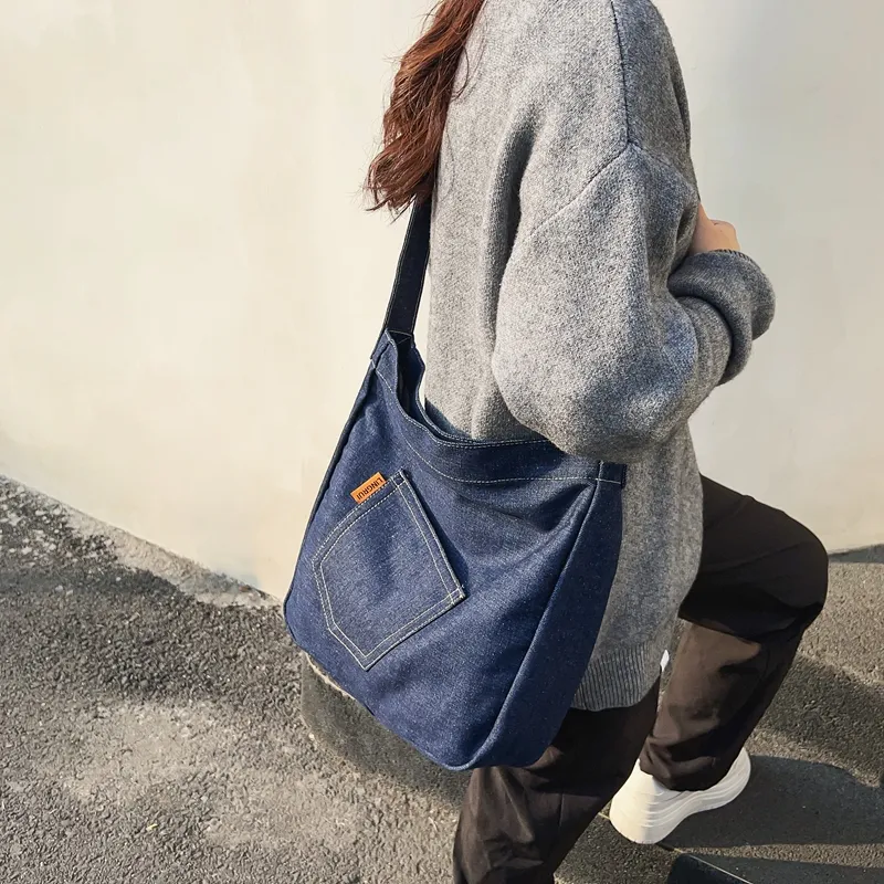 OUZIHUANG Denim Shoulder Bag Unisex-9