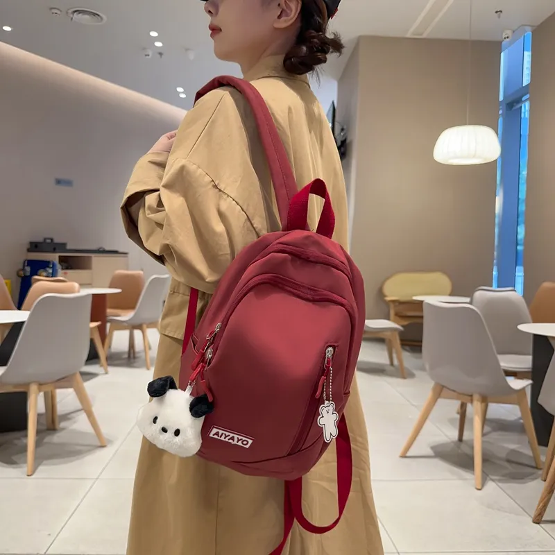 OUZIHUANG Nylon Fabric Backpack Regular Women's Black/White/Red/Purple/Pink-7