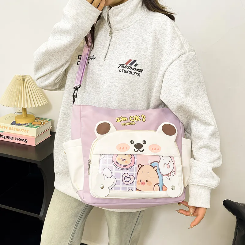 Deli Bear Oxford Shoulder Bag Women's Pink/Purple/Khaki/Saffron/Black-8