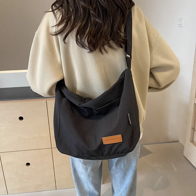 OUZIHUANG Nylon Shoulder Bag Crossbody Bag Regular Unisex Black/Khaki/Green/Ecru/Orange-17