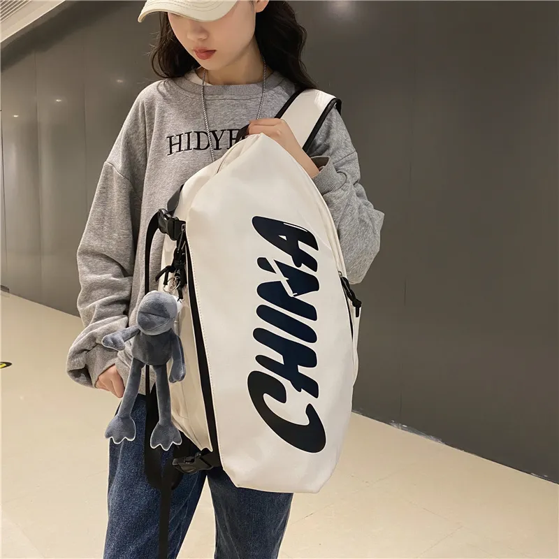 OUZIHUANG Nylon Backpack Unisex Black/White/Pink/Gray-7