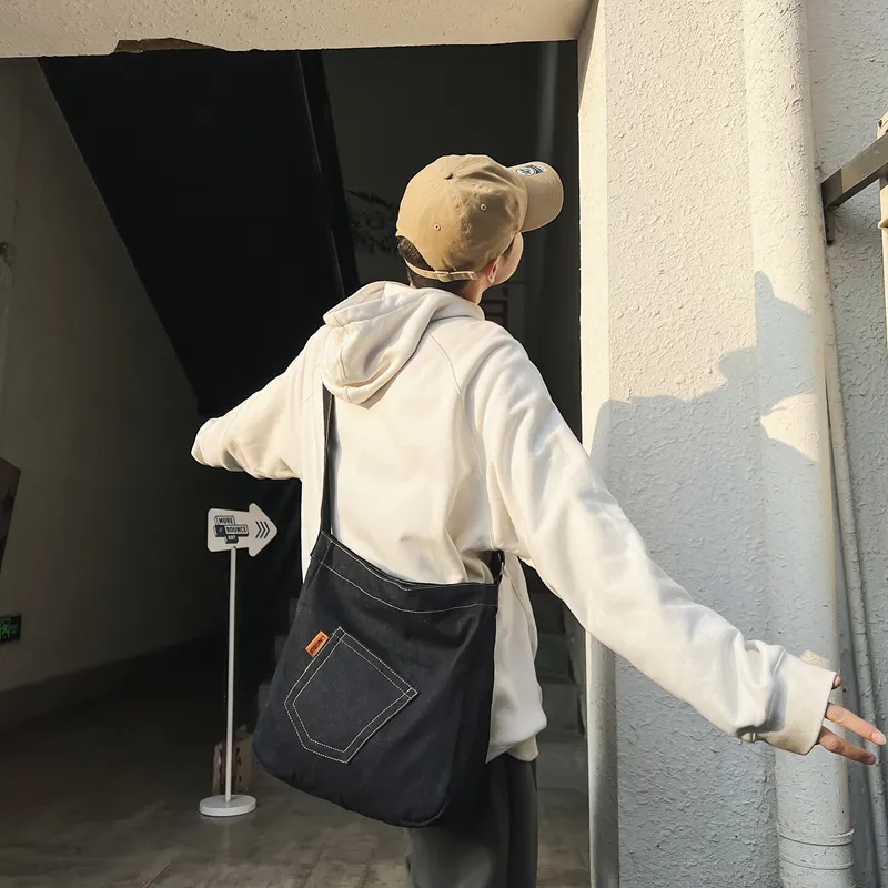 OUZIHUANG Denim Shoulder Bag Unisex-4